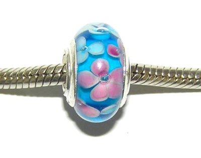 Hermosas cuentas de cristal de Murano rosa y azul de plata 925, se adapta a pulseras con dije Foto 1 de 4