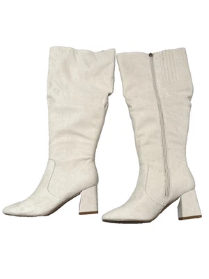 Botas de pantorrilla anchas Eloquii 7 gamuza marfil nuevas en caja Foto 1 de 4