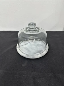 Vintage dicke gewölbte Cloche Butter Käse Schale aus Glas mit Marmorsockel - Bild 1 von 6