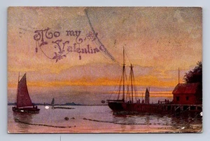 USA 300 STAMP VALENTINE HOLIDAY SHIPS MASSACHUSETTS GLITTER POSTCARD 1903 - Picture 1 of 2
