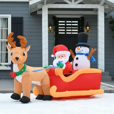 HOMCOM Inflatable Santa Claus on Sleigh Snowman LED Polyester - Image 1 of 4