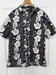 Aloha Republic Men's Navy Blue Floral Hawaiian Turtles Shirt - M - Made in USA - Picture 1 of 3