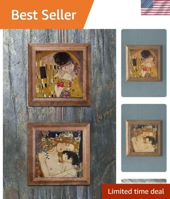 Duradero 28x28cm Inspirado en Gustav Klimt Travertino Decoración de Pared en Marco de Madera Foto 1 de 4