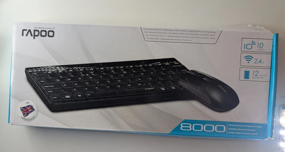 Wireless Optical Set Keyboard And Mouse Rapoo 8000  Black RAPOO Brand New  - Image 1 of 4