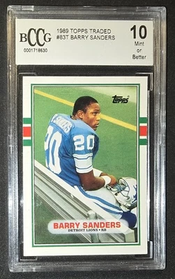 Barry Sanders Rookie Card 1989 Topps Traded #83T BGS BCCG 10 Lions - Image 1 of 2