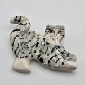 Spilla spilla gatto bianco grigio nero a righe ceramica 1,5"H senza marchio - Foto 1 di 5