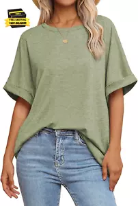 Womens Oversized T Shirts Summer Tops Spring Casual Loose Fit Workout Short Slee - Picture 1 of 7