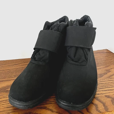 Botas calentadoras de punta para mujer 11 W botín al tobillo de invierno con aislamiento activo tela negra Foto 1 de 4