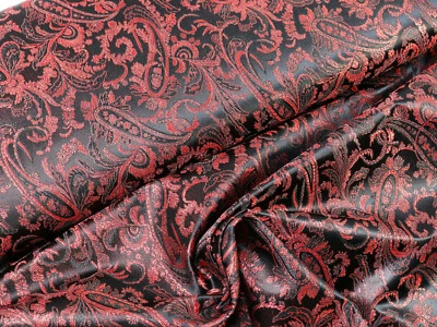 LUREX JACQUARD Stoff Brokat Paisley Kostüme Theater SCHWARZ ROT EUR 17,98/m - Bild 1 von 2