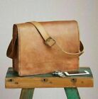 New Men Real Goat Leather Vintage Brown Messenger Shoulder Laptop Bag Briefcase
