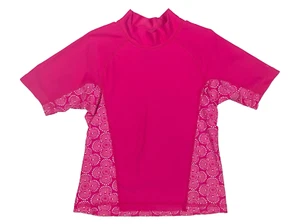 Patagonia Girls Bright Pink Mock Neck Short Sleeve Rash Guard Swim Shirt Sz S 8 - Picture 1 of 4