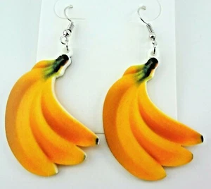 Divertidos Pendientes Perforados Colgantes Novedad Moda "Plátano" Novedad - Tono Plata - Imagen 1 de 3