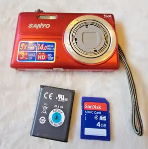 Sanyo VPC-T1496 14MP 5x Zoom Red Compact Point and Shoot Digital Camera - Picture 1 of 4