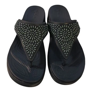 Crocs women's wedge sandals Monterey Diamante Blue casual lightweight Size 8 - Picture 1 of 7