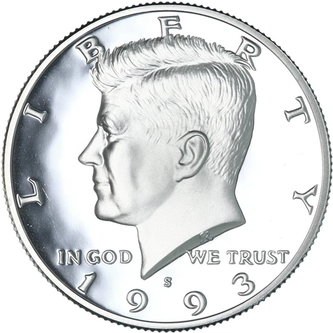 1993 S Kennedy Half Dollar Gem Deep Cameo 90% Silver Proof Cover