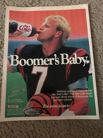 Vintage 1989 BOOMER ESIASON Diet Coke Poster Print Ad CINCINNATI BENGALS 1980s Cover