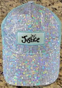 Justice Hat Baseball Sparkly Iridescent NEW Snapback Adjustable Blue Sequin - Picture 1 of 16