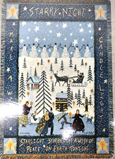 Carol Endres Christmas Afghan Tapestry Starry Night Throw Blanket 51”x68” Cotton