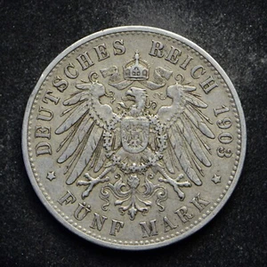 1903-F Germany 5 Mark Wuerttemberg  .900 Silver (cn12893) - Picture 1 of 2