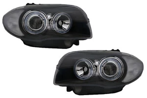 Fari per BMW Serie 1 E81 E82 E87 E88 2004-2011 Angel Eyes 2 Cerchi Halo Nero - Afbeelding 1 van 5