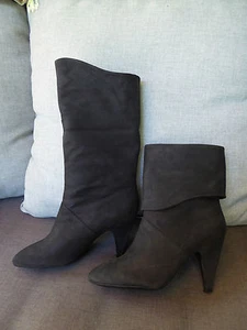 GUESS boots bottes talon cuir nubuck Noir T  40  -  BON ETAT - Picture 1 of 12