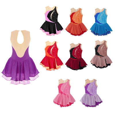 Girls Leotard Lyrical Dress Festival Dancewear Sparkle Tutu Skirt Rhinestone - Image 1 of 4