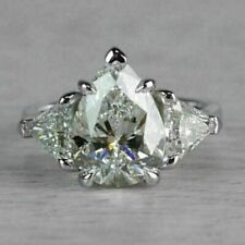 Three Stone 2.50 Ct. Pear Cut Moissanite Engagement Ring 14K White Gold Over.