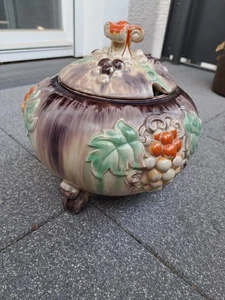 Bowle Rumtopf Punschtopf Keramik bunt Traubendekor bemalt - Bild 1 von 11