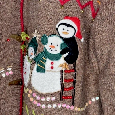 NUEVO NOS KIK IT Talla Grande Navidad Pingüino Muñeco de Nieve Adornado Cárdigan Suéter Foto 1 de 4