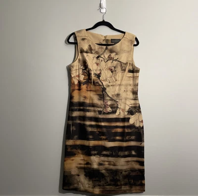 Vestido floral marrón Connected Apparel para mujer talla 8 patrón artístico artístico Foto 1 de 4