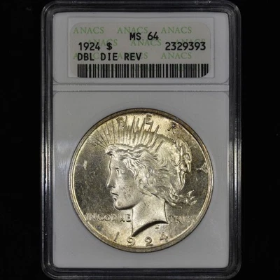 1924 P $1 PAZ DÓLAR DE PLATA ✪ ANACS MS-64 ✪ DOBLE MATRIZ REVERSO DDR ◢DE CONFIANZA◣ Foto 1 de 4