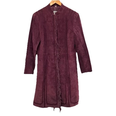 Vtg Purple Suede Duster Coat Fringe Patchwork Western Cowgirl 90s Festival Y2K M - Image 1 of 4