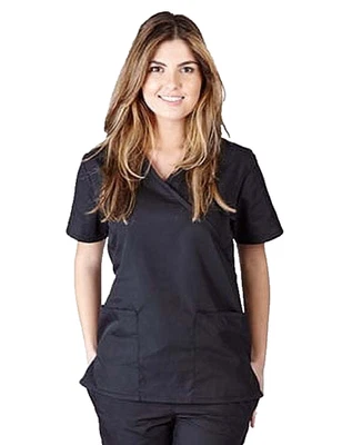 NWT Natural Uniforms MM001 Women's Black Mock Wrap Tie Back Scrub Top XL - Image 1 of 2