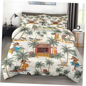 Comforter Set Size, Summer Tropical Hawaii Soft 3 Pcs Full Hawaiian Palm Tree - Picture 1 of 7