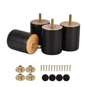 4 PCS 3 Inch Solid Round Wooden Furniture Legs Screw-On Sofa Replacement - Picture 1 of 6