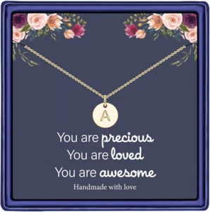 Disc Initial Necklace Gifts for Girls, 14K Gold Filled/Rose Gold/S925 Sterling S - Picture 1 of 12