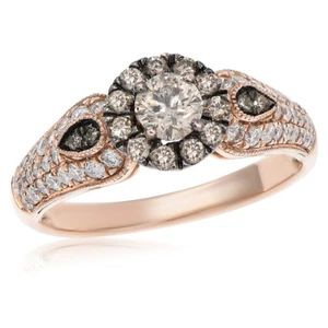 14K ROSE GOLD PAVE DIAMOND BROWN CHAMPAGNE COGNAC ENGAGEMENT SOLITAIRE HALO RING - Picture 1 of 1