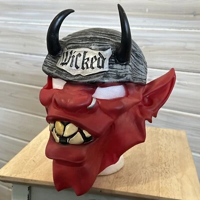 Red Horned Devil Halloween Costume Full Latex Mask "Wicked" Biker 2003 Disguise - Image 1 of 4