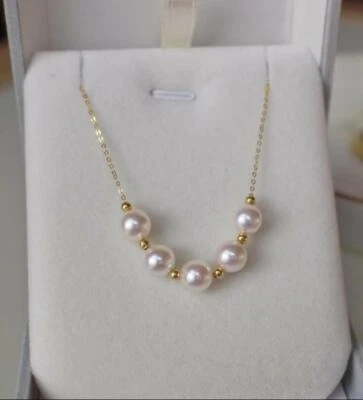 Precioso collar de perlas redondas blancas Akoya naturales reales AAA+ 6-7 mm de oro de 14 k de 18" Foto 1 de 4