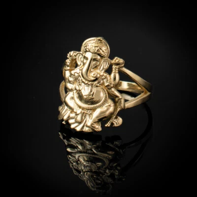 Anillo de yoga Ganesh de oro amarillo de 10 quilates con dios elefante Foto 1 de 4