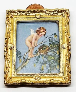 Dolls House Gold Frame Picture Print Of A Cherub In A Tree Tumdee 1:12 Scale Art - Picture 1 of 7