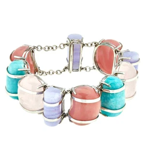 COLLEEN LOPEZ STERLING SILVER MULTI-COLOR OPAQUE GEM BRACELET 7" - NWT $499 - Picture 1 of 9