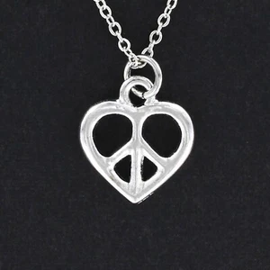 PEACE SIGN Heart Necklace on Chain or Charm Only Pewter Love Hippies 1960s 60's - Picture 1 of 3