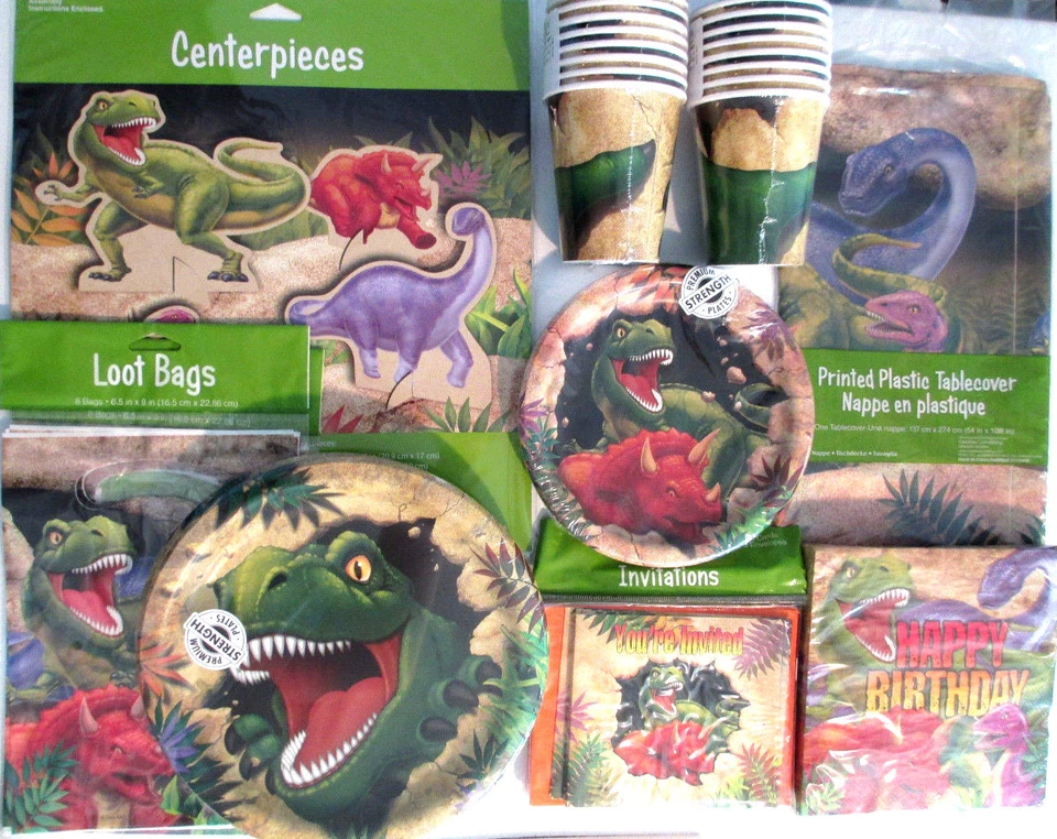 DINO BLAST DINOSAURIO Feliz Cumpleaños Fiesta Suministro SUPER Kit con Centro de Mesa e Invitación Foto 1 de 1