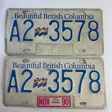 A2 3578 Nov 1990 Matching Pair of BC British Columbia License Plates