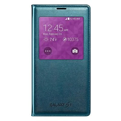 Samsung S-View Flip Cover For Galaxy S5 Green ID Chip Case Folio Front Window - Image 1 of 3