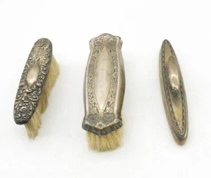 Sterling Silver Horsehair Vanity Clothes Brushes set of 3 Antique. - Picture 1 of 7