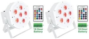 2) Rockville BATTERY PAR 61 White Rechargeable RGBWA+UV DMX DJ Up-Lights+Remotes - Picture 1 of 12