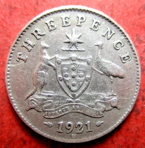 1921 AUSTRALIAN THREEPENCE COIN - 0.925 SILVER - # 138/9/25 - Picture 1 of 3