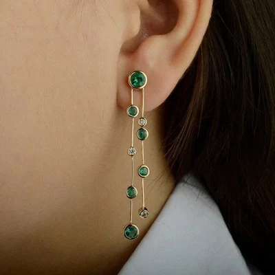 Station Earring Lab Created Emerald Dangle Earrings 14K Yellow Gold Plated - Image 1 of 4